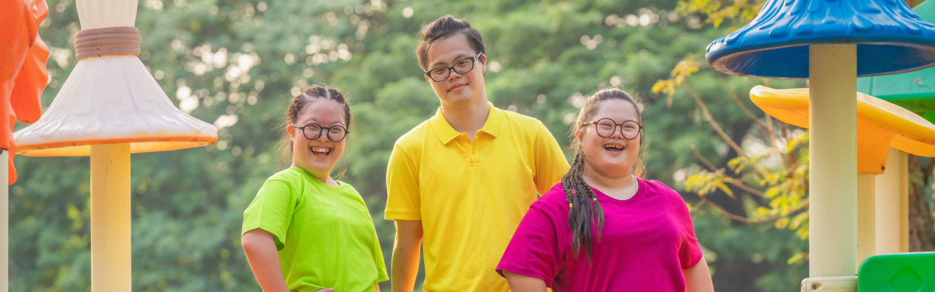 Young teens with special needs in a park